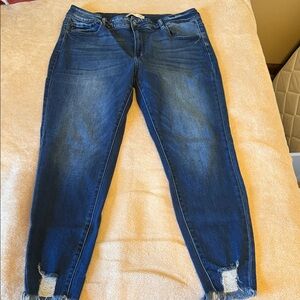 KanCan Midnight Blue Frayed Hem Cropped Jeans